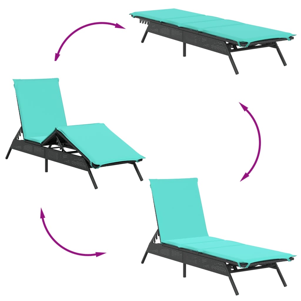 Chaises longues lot de 2 avec table noir résine tressée