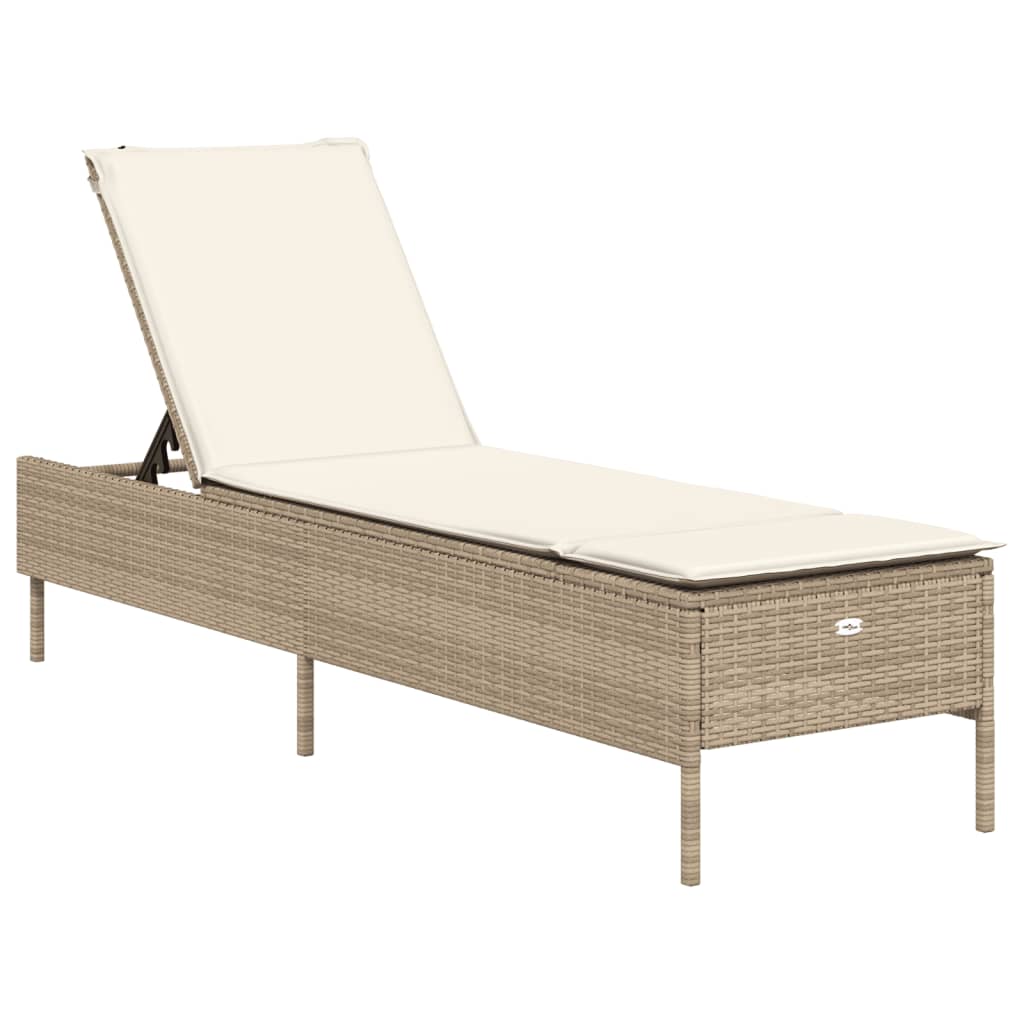 Chaise longue avec coussin beige résine tressée