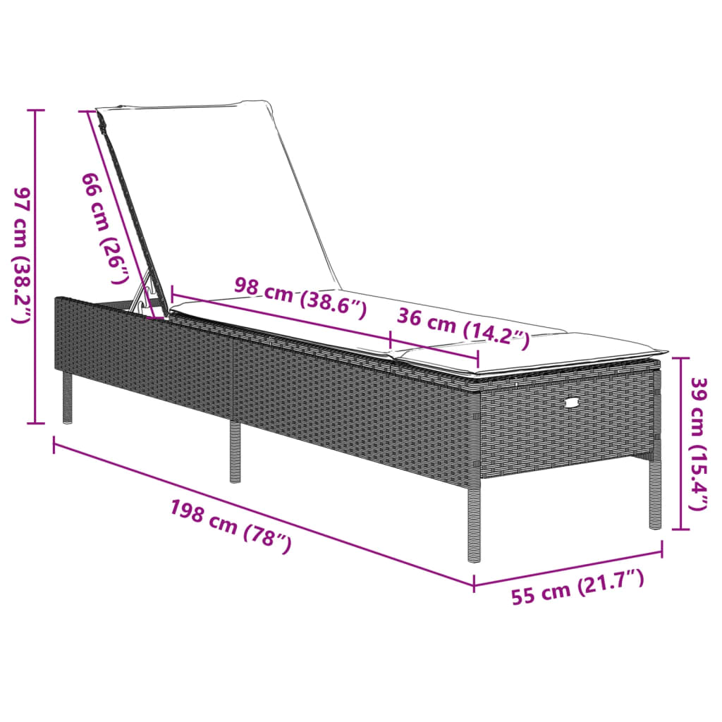 Chaise longue avec coussin gris clair résine tressée