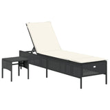 Chaise longue avec table et coussin noir résine tressée