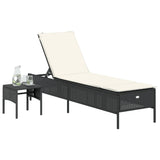 Chaise longue avec table et coussin noir résine tressée