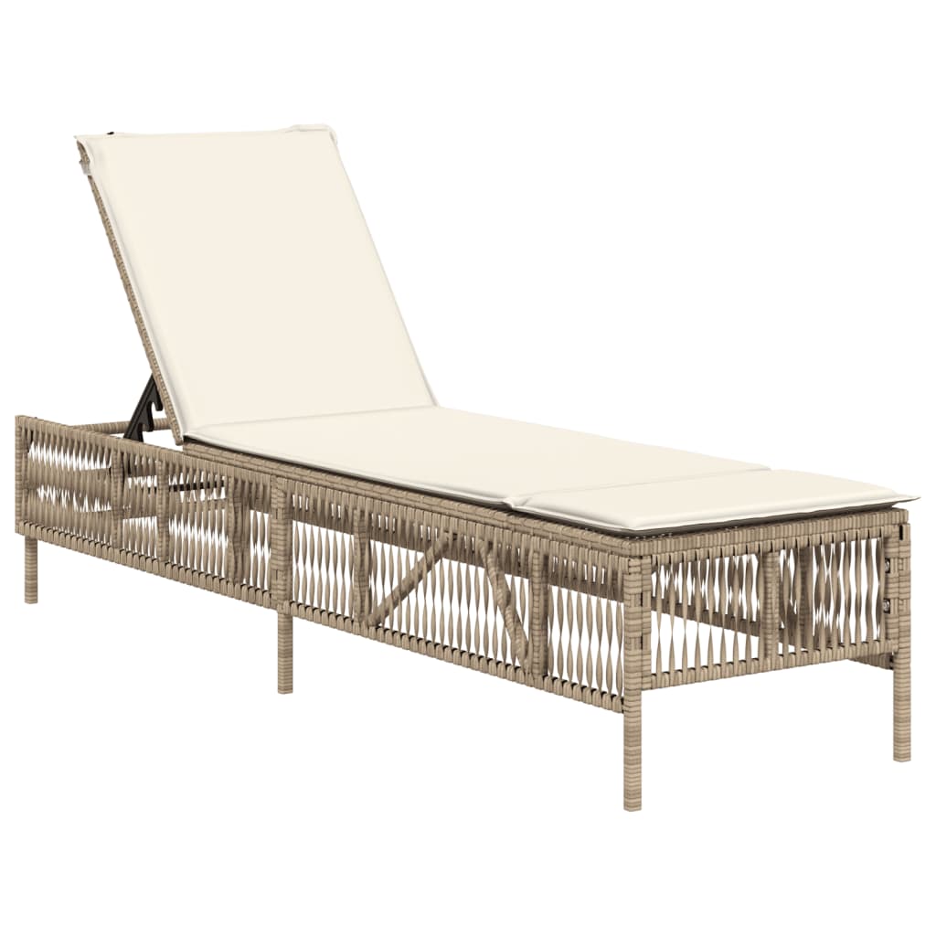 Chaise longue avec coussin beige résine tressée