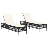 Chaises longues lot de 2 avec table noir résine tressée