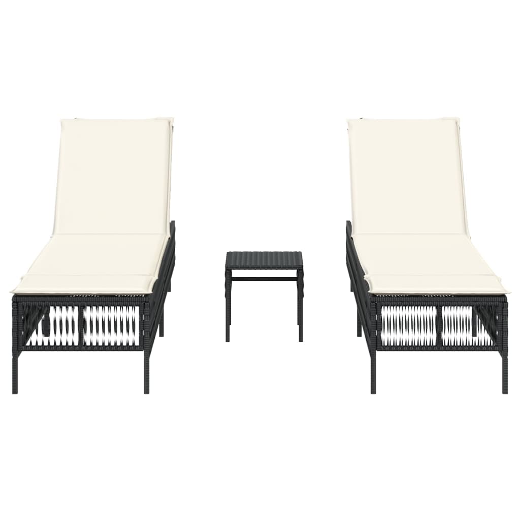 Chaises longues lot de 2 avec table noir résine tressée