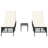 Chaises longues lot de 2 avec table noir résine tressée