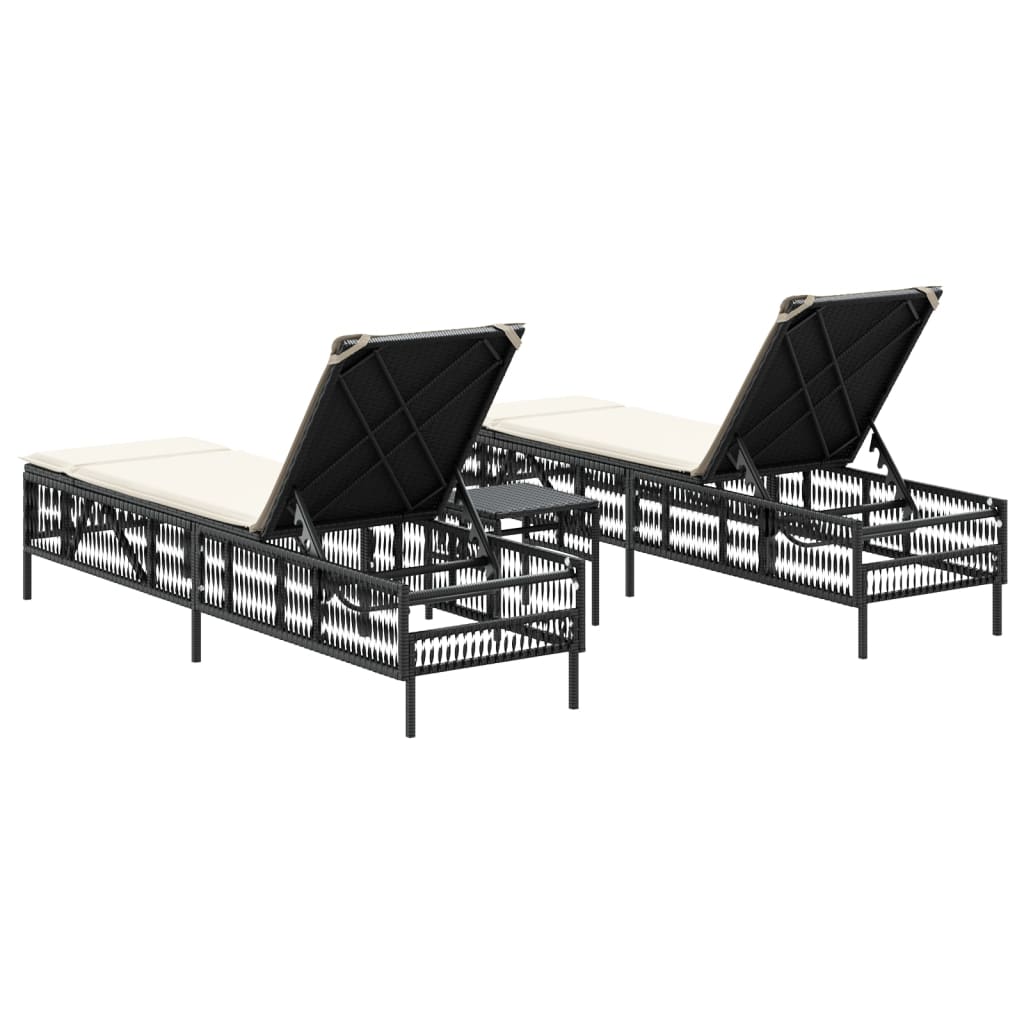 Chaises longues lot de 2 avec table noir résine tressée