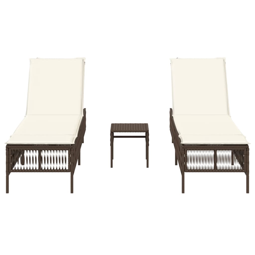 Chaises longues lot de 2 avec table marron résine tressée