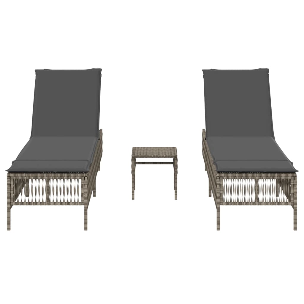 Chaises longues lot de 2 avec table gris résine tressée