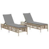 Chaises longues lot de 2 avec table beige résine tressée