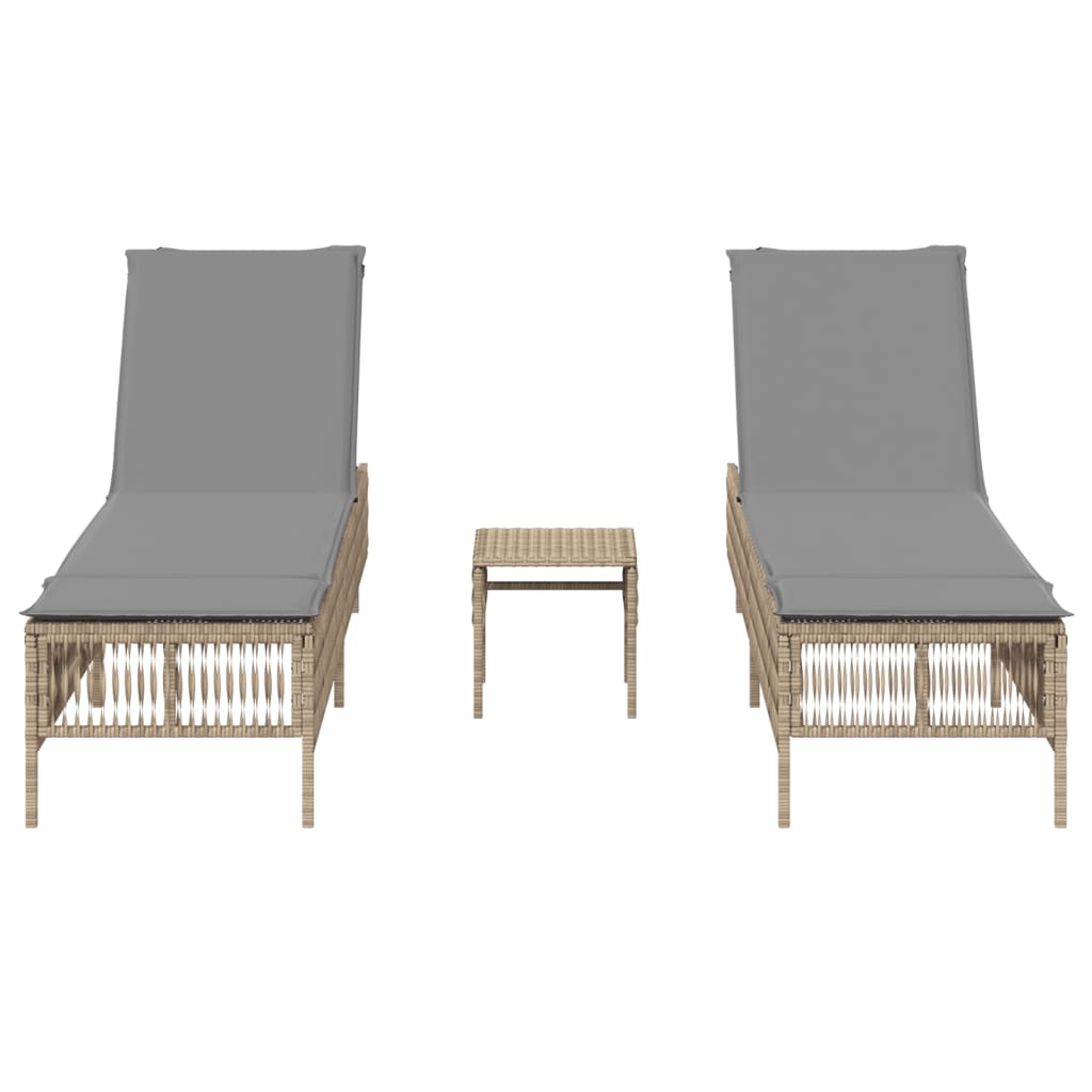 Chaises longues lot de 2 avec table beige résine tressée