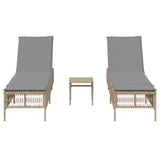 Chaises longues lot de 2 avec table beige résine tressée