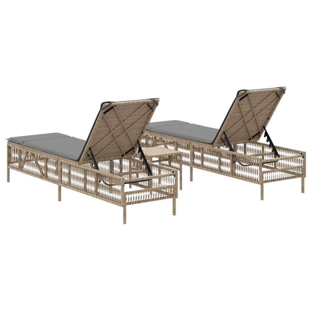 Chaises longues lot de 2 avec table beige résine tressée