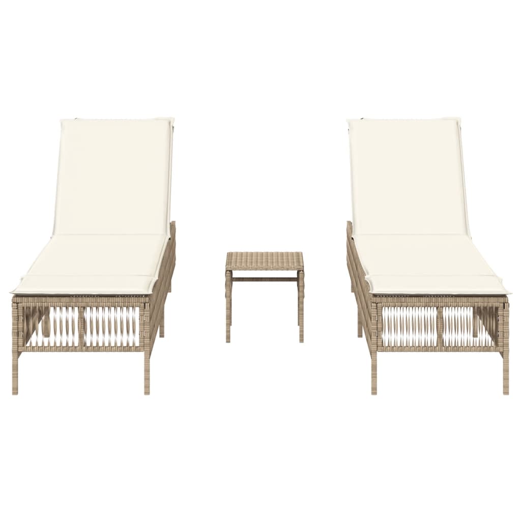 Chaises longues lot de 2 avec table beige résine tressée