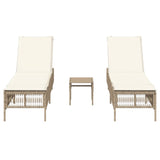 Chaises longues lot de 2 avec table beige résine tressée