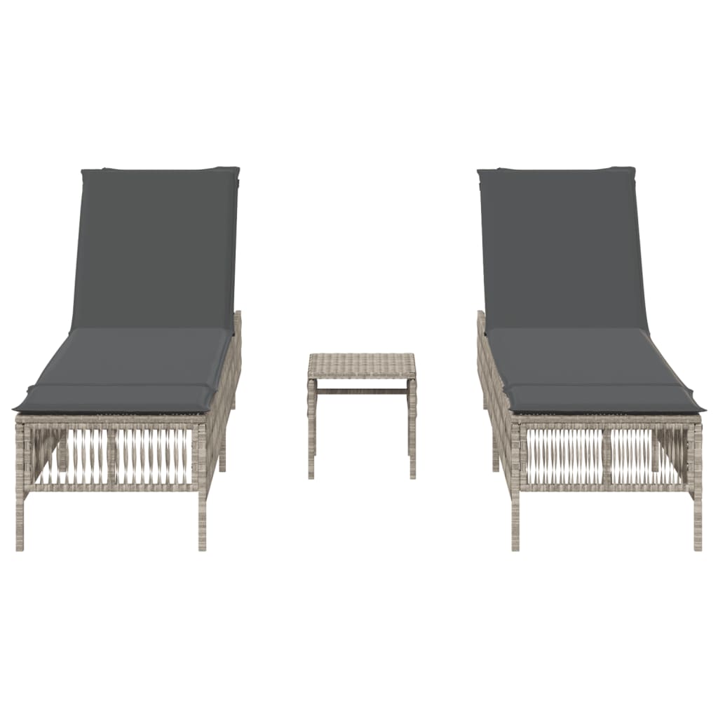 Chaises longues lot de 2 avec table gris clair résine tressée