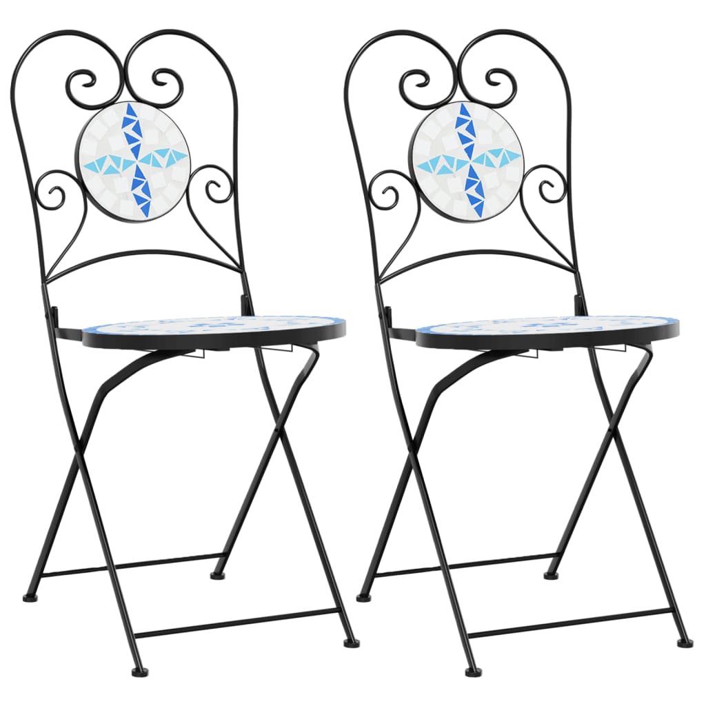 Chaises de bistro pliables lot de 2 bleu et blanc céramique