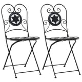 Folding Bistro Chairs Set of 2 Black and White Ceramic