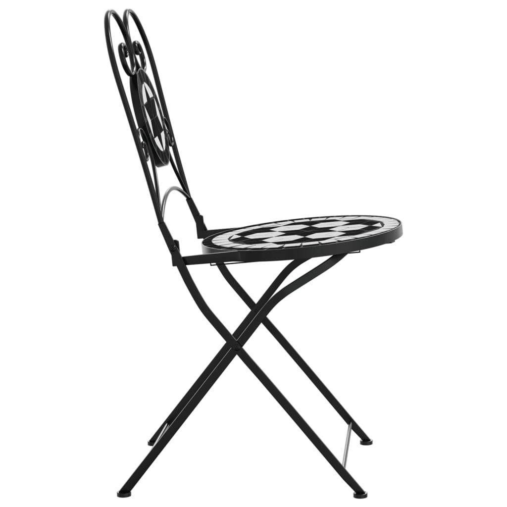 Folding Bistro Chairs Set of 2 Black and White Ceramic