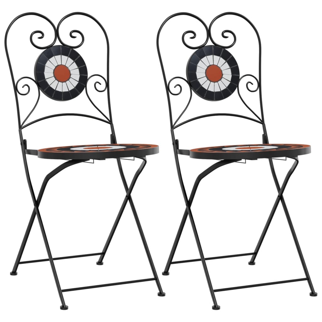 Folding Bistro Chairs Set of 2 Terracotta White Ceramic