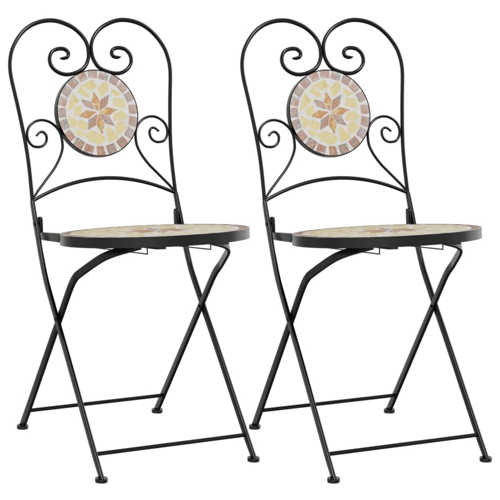 Folding Bistro Chairs Set of 2 Terracotta White Ceramic