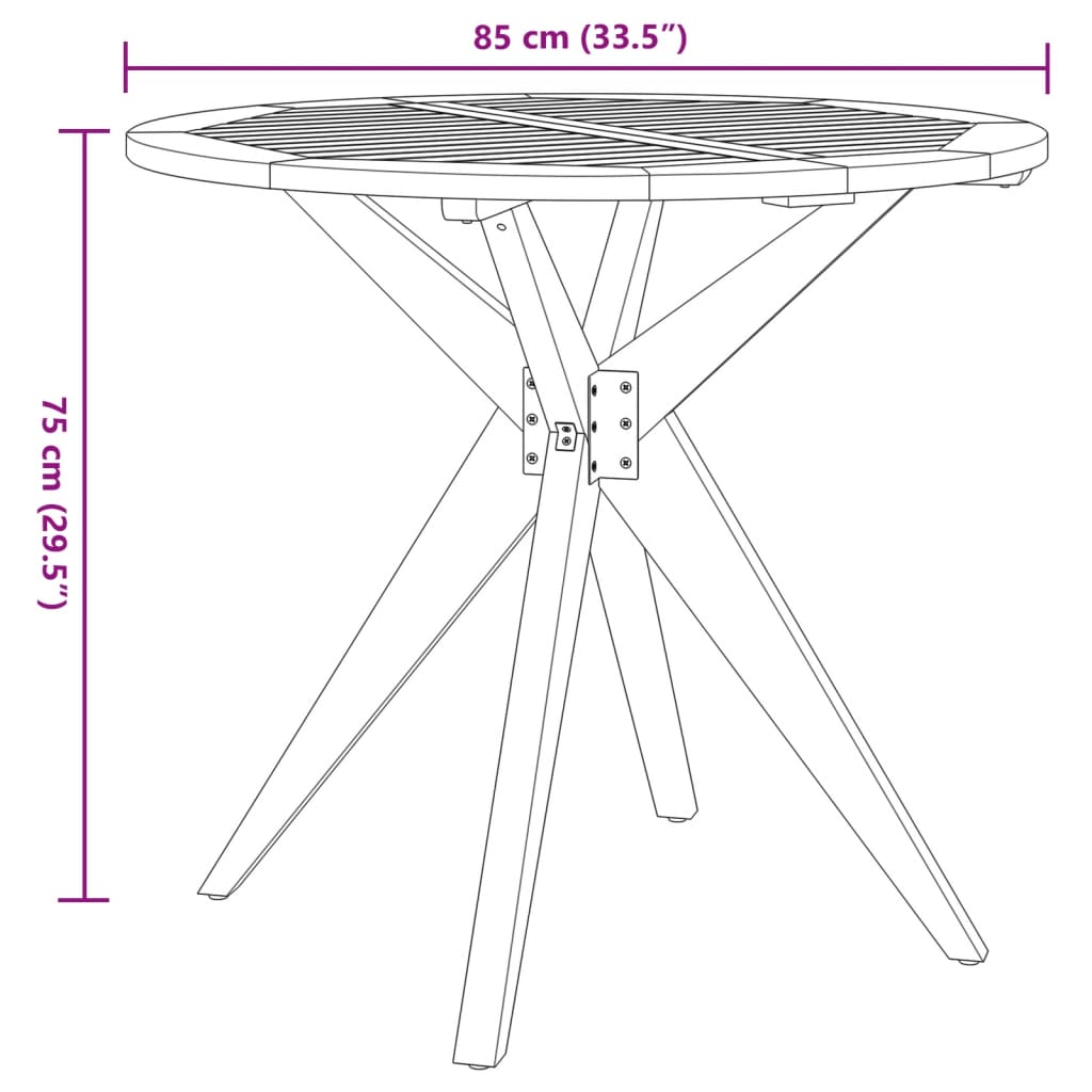 Table de jardin ronde Ø85x75 cm bois d'acacia solide