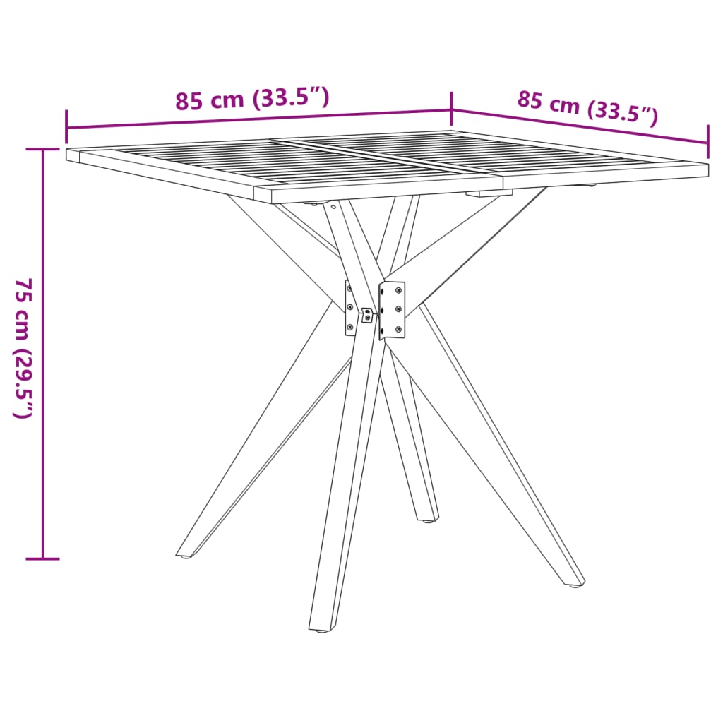 Table de jardin carrée 85x85x75 cm bois d'acacia solide