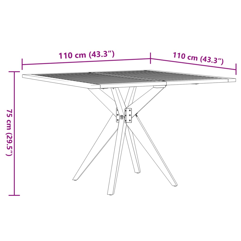 Table de jardin carrée 110x110x75 cm bois d'acacia solide