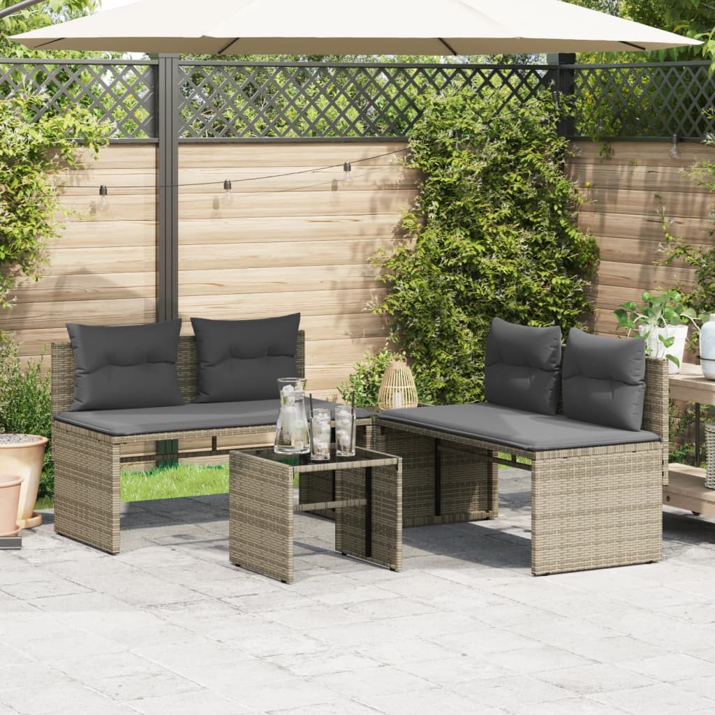 Salon de jardin 4 pcs avec coussins gris résine tressée