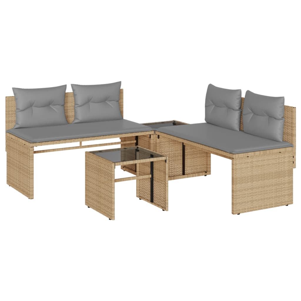 Salon de jardin avec coussins 4 pcs beige résine tressée