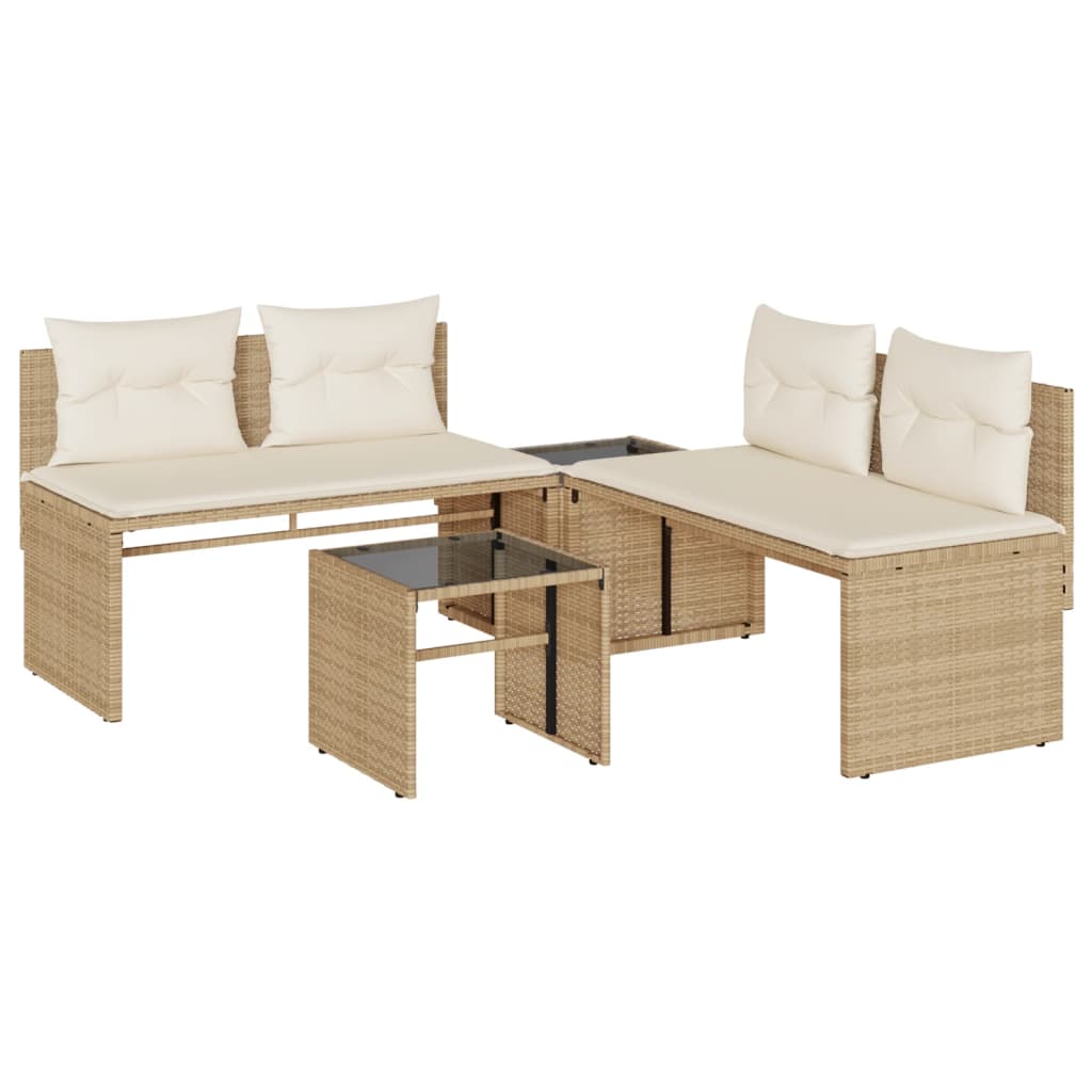 Garden furniture set with cushions 4 pcs beige woven resin