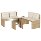 Garden furniture set with cushions 4 pcs beige woven resin