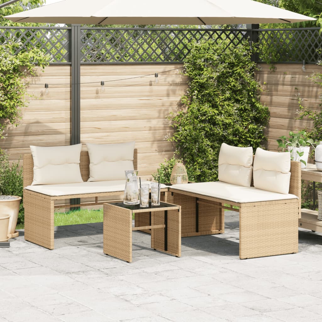 Garden furniture set with cushions 4 pcs beige woven resin