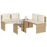 Garden furniture set with cushions 4 pcs beige woven resin