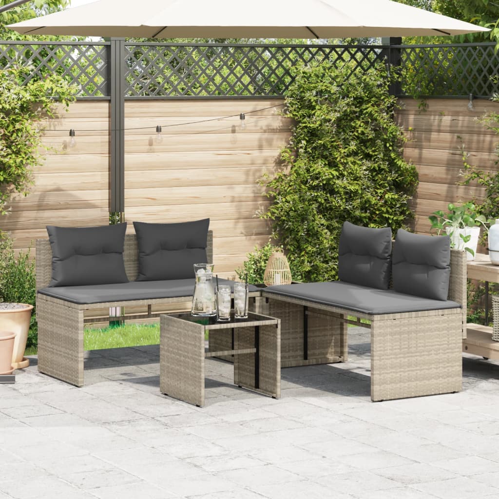 Salon de jardin 4 pcs avec coussins gris clair résine tressée