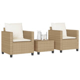 Ensemble de bistro 3 pcs avec coussins beige résine tressée