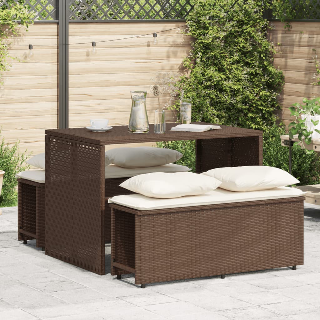 Ensemble à manger de jardin 3 pcs et coussins marron poly rotin