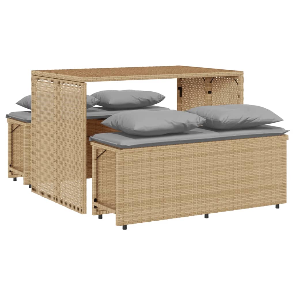 Ensemble à manger de jardin et coussins 3 pcs Beige poly rotin