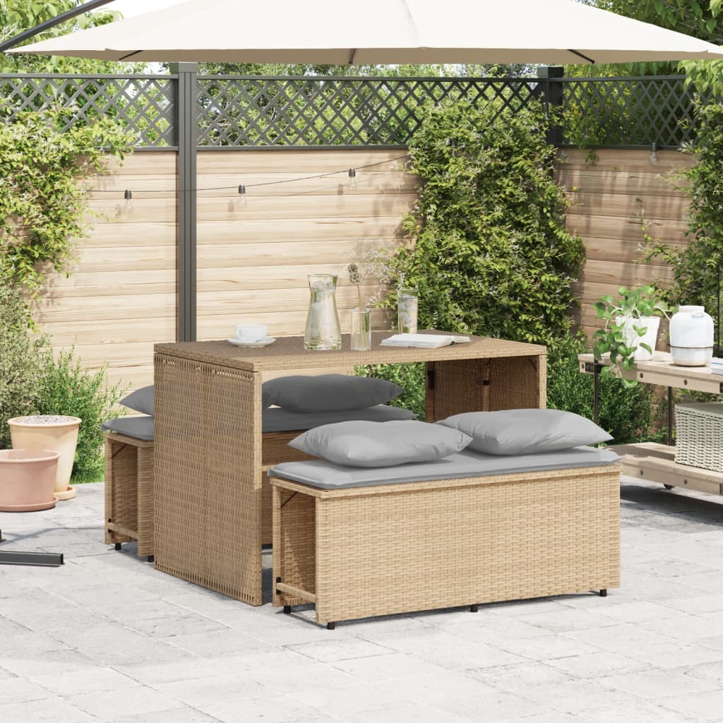 Ensemble à manger de jardin et coussins 3 pcs Beige poly rotin