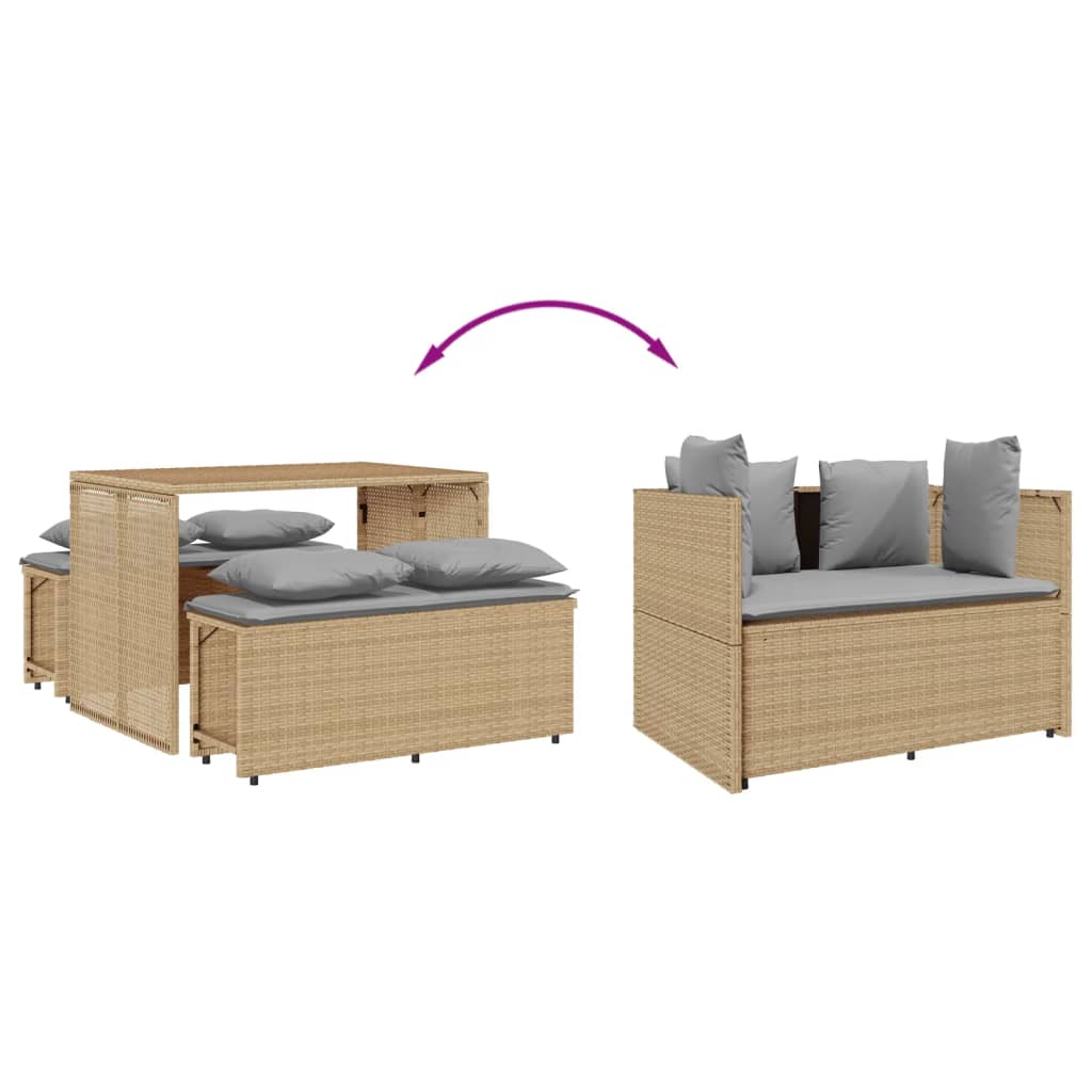 Ensemble à manger de jardin et coussins 3 pcs Beige poly rotin