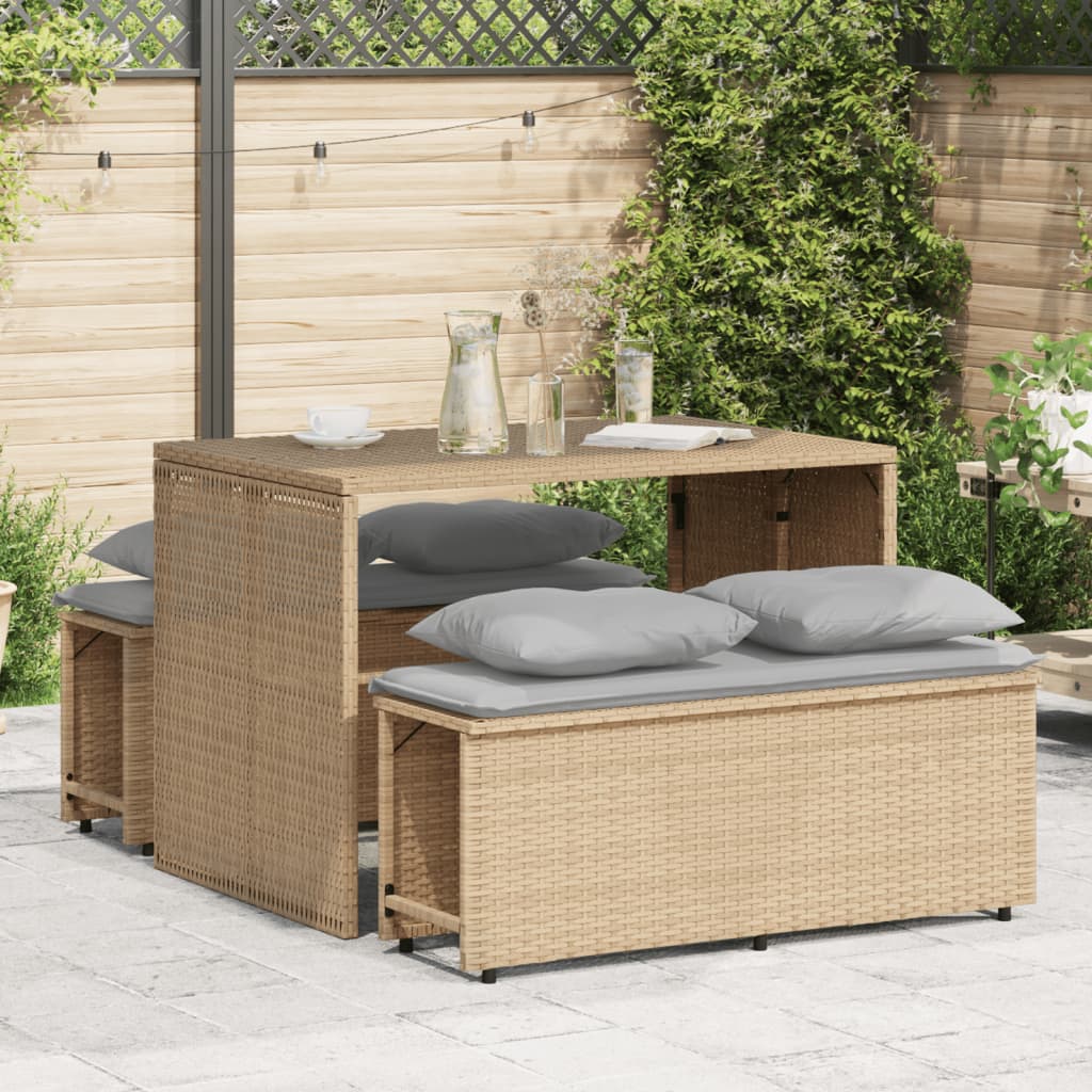 Ensemble à manger de jardin et coussins 3 pcs Beige poly rotin