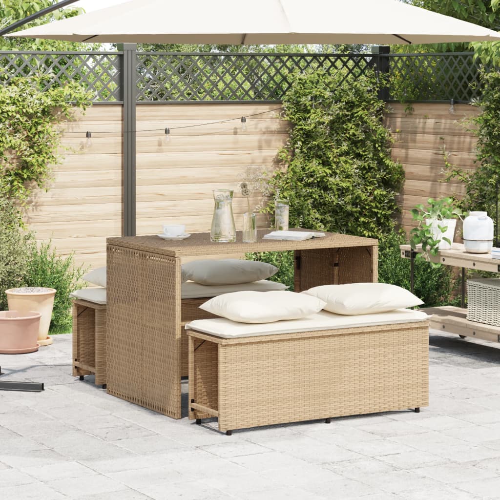 Ensemble à manger de jardin et coussins 3 pcs Beige poly rotin