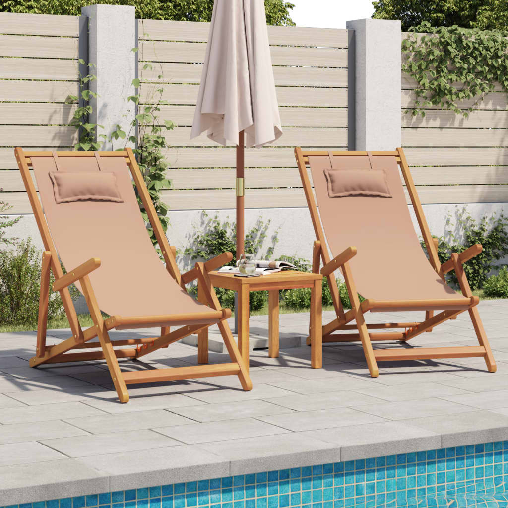 Chaise pliable de plage taupe bois d'eucalyptus massif et tissu