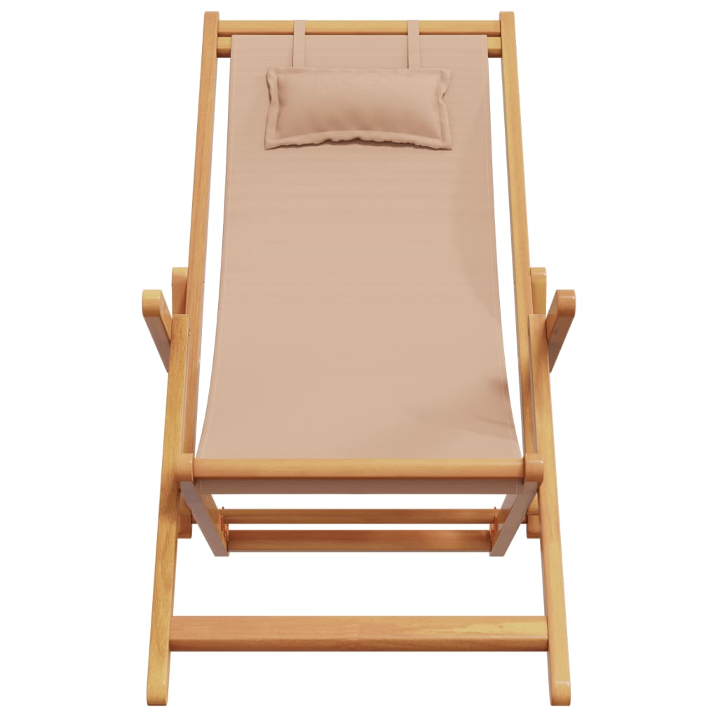 Chaise pliable de plage taupe bois d'eucalyptus massif et tissu