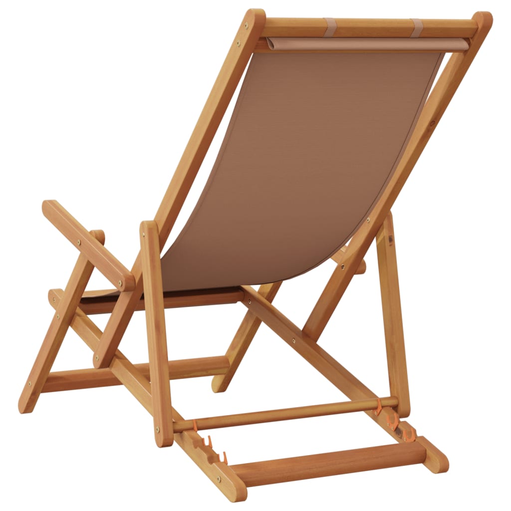 Chaise pliable de plage taupe bois d'eucalyptus massif et tissu