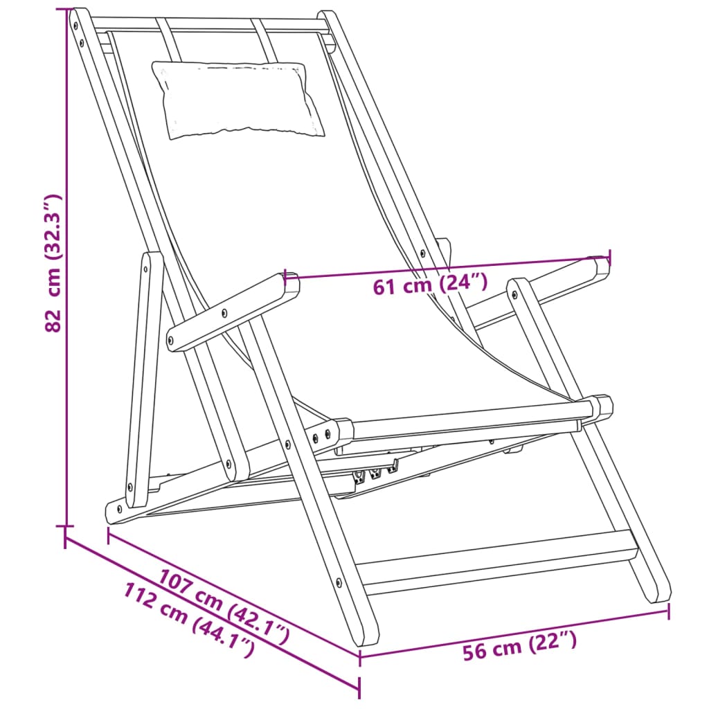 Chaise pliable de plage taupe bois d'eucalyptus massif et tissu