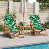 Chaise pliable plage motif de feuilles bois d'eucalyptus/tissu