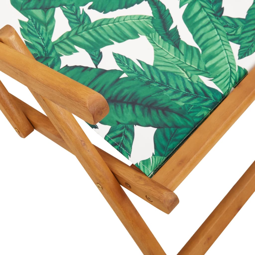 Chaise pliable plage motif de feuilles bois d'eucalyptus/tissu