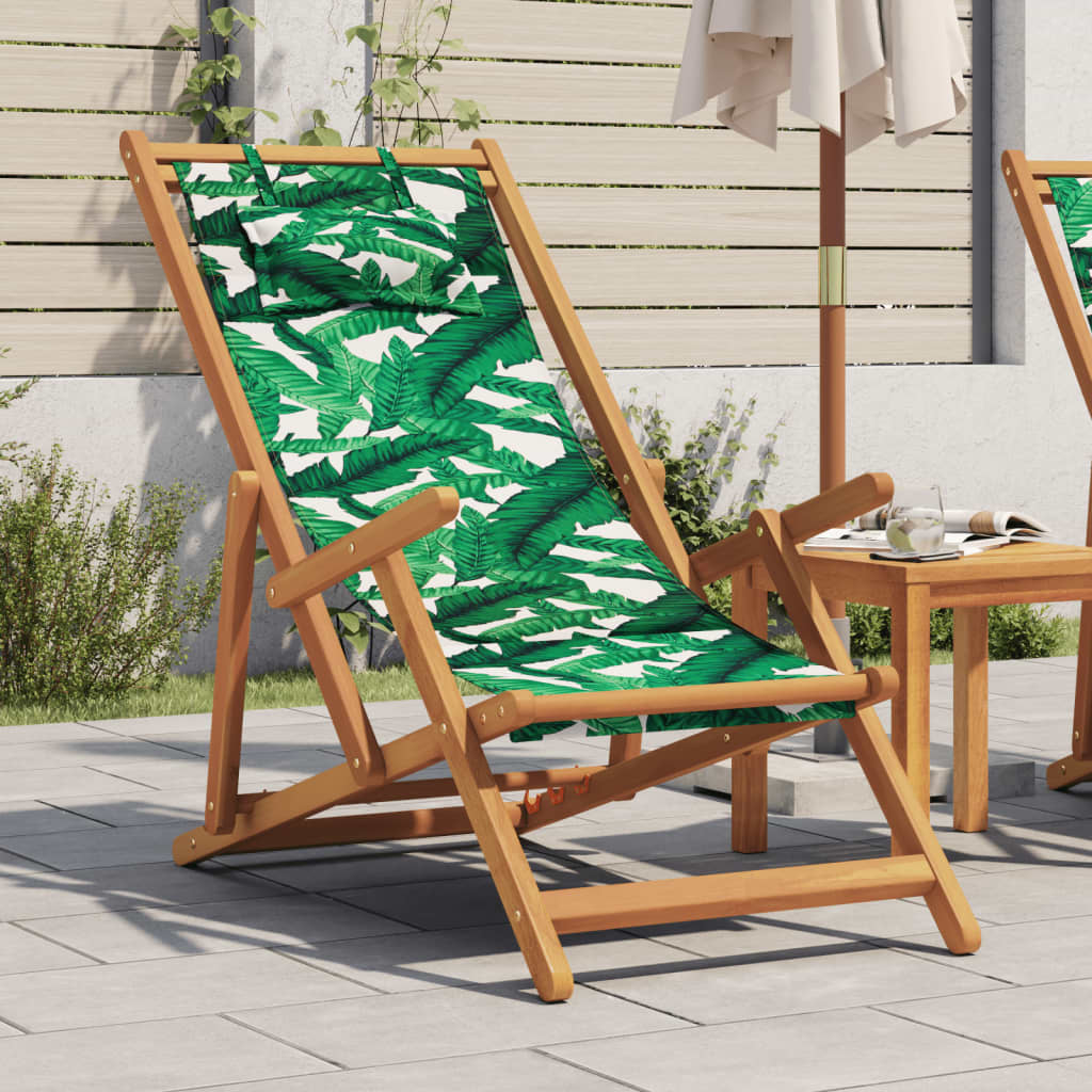 Chaise pliable plage motif de feuilles bois d'eucalyptus/tissu