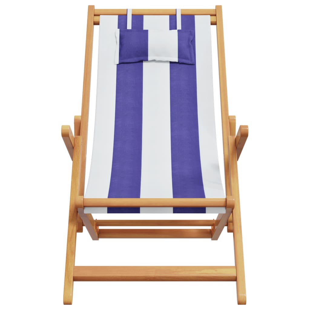 Chaise de plage pliable bleu et blanc bois d'eucalyptus/tissu