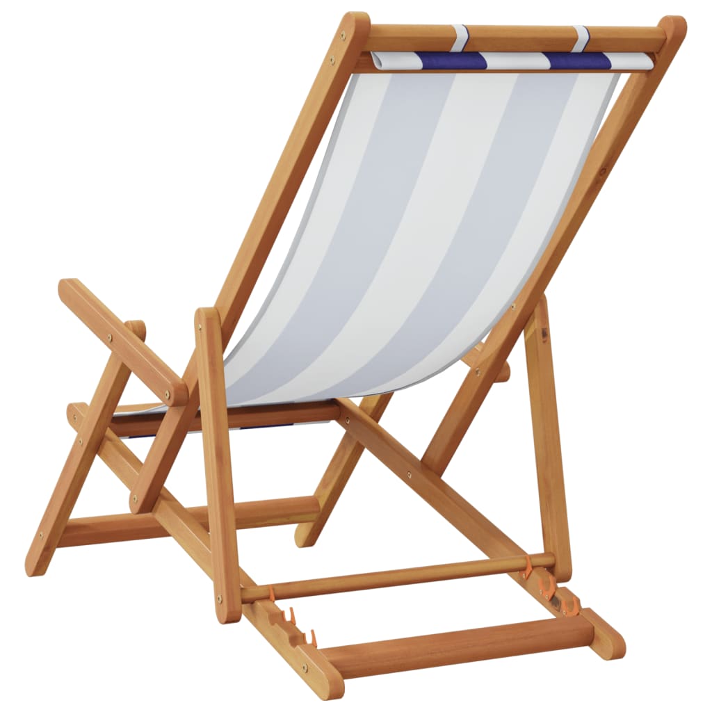 Chaise de plage pliable bleu et blanc bois d'eucalyptus/tissu